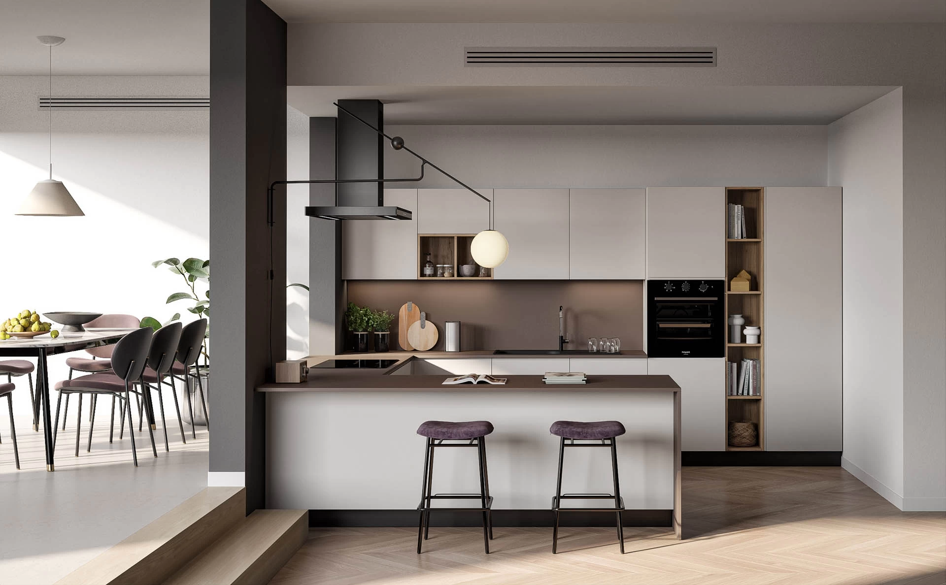 Cucina Cécile in stile minimal con ante J-pull effetto cemento